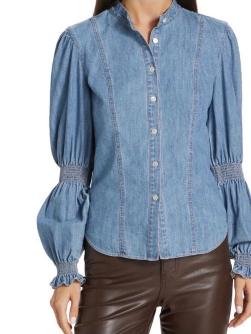 Veronica Beard Dalton Puff Sleeve Denim Button Up Shirt Women’s Size 6